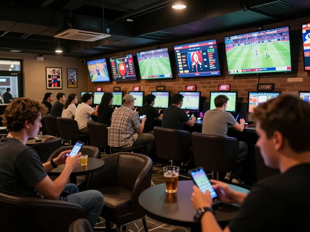 Fans engaged in placing bets on sports events with high excitement at a betting lounge showcasing ty le keo nha cai.