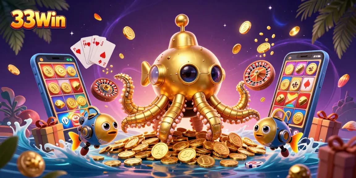 Engage with 33Win's thrilling adventures in this vibrant underwater casino scene.