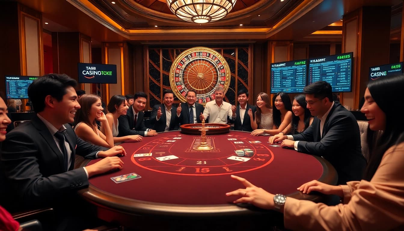 TA88 poker action with vibrant chips and live betting screens, showcasing an exhilarating casino experience.