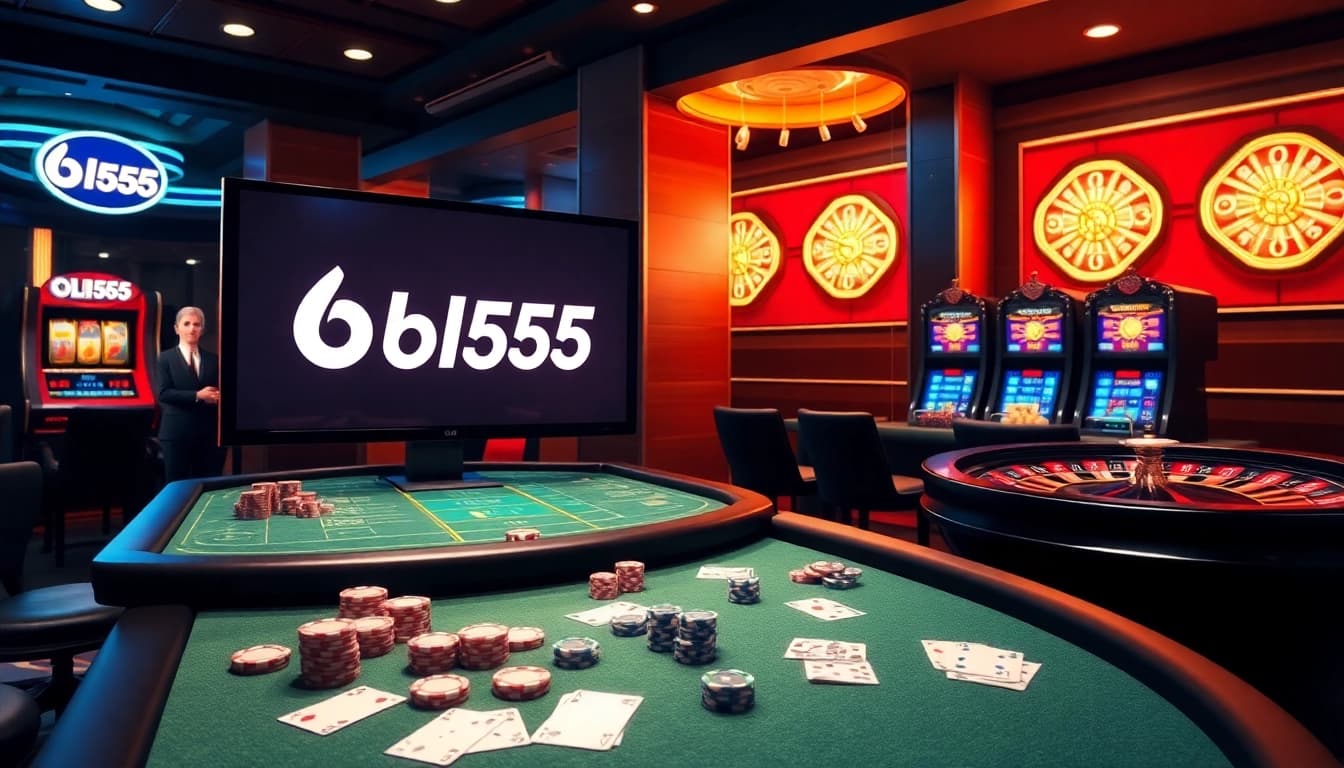 Experience the thrill of winning at bl555 with vibrant casino elements capturing poker, slots, and roulette excitement.