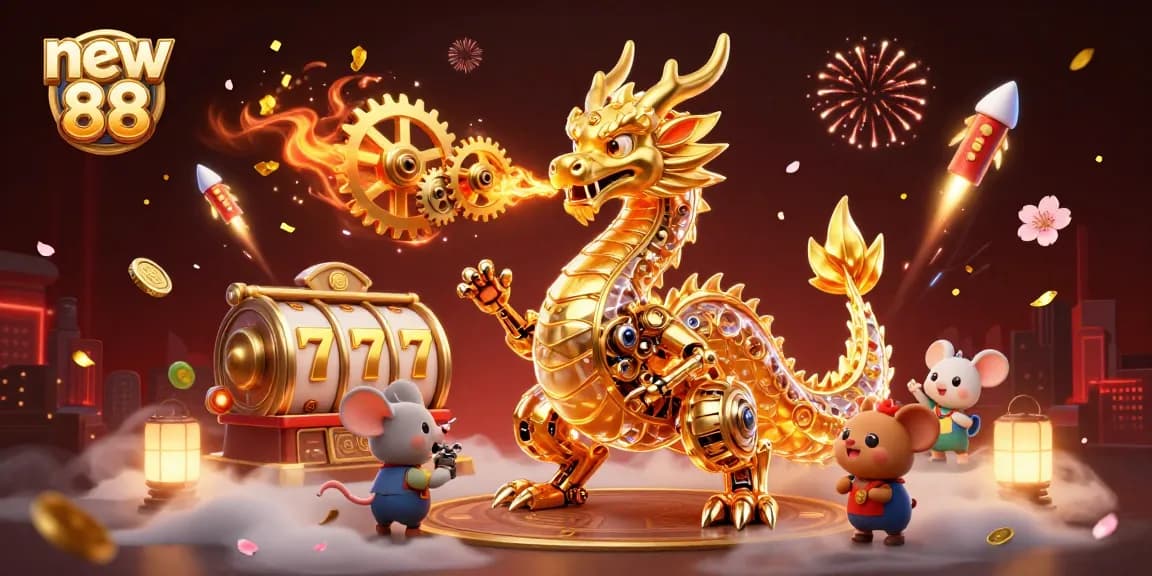 Engage in thrilling gameplay with new 88's golden dragon and slot reels, representing the excitement of online gambling.
