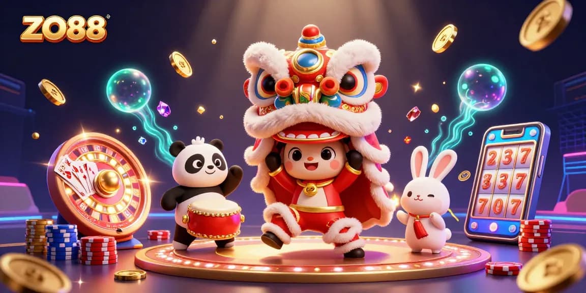 Experience the thrilling action at ZO88 with vibrant casino elements and lively characters.