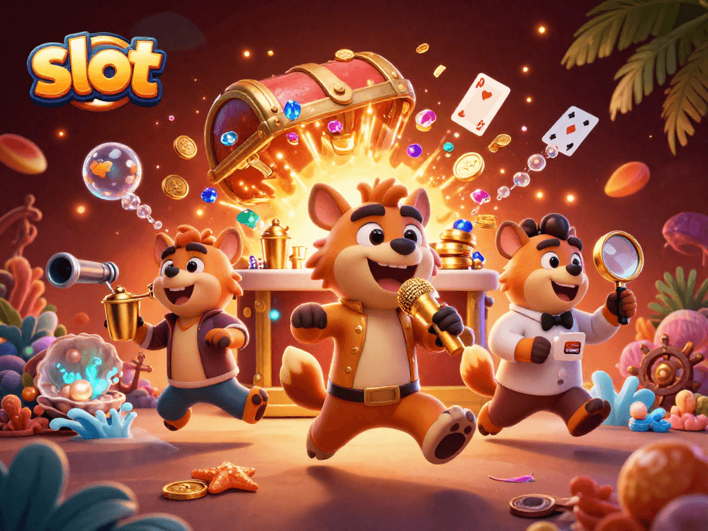 Experience fun at the slot with whimsical hyenas entertaining in a vibrant casino scene.