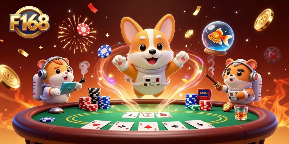 Experience the thrills of F168 as you navigate a vibrant space casino with playful characters.