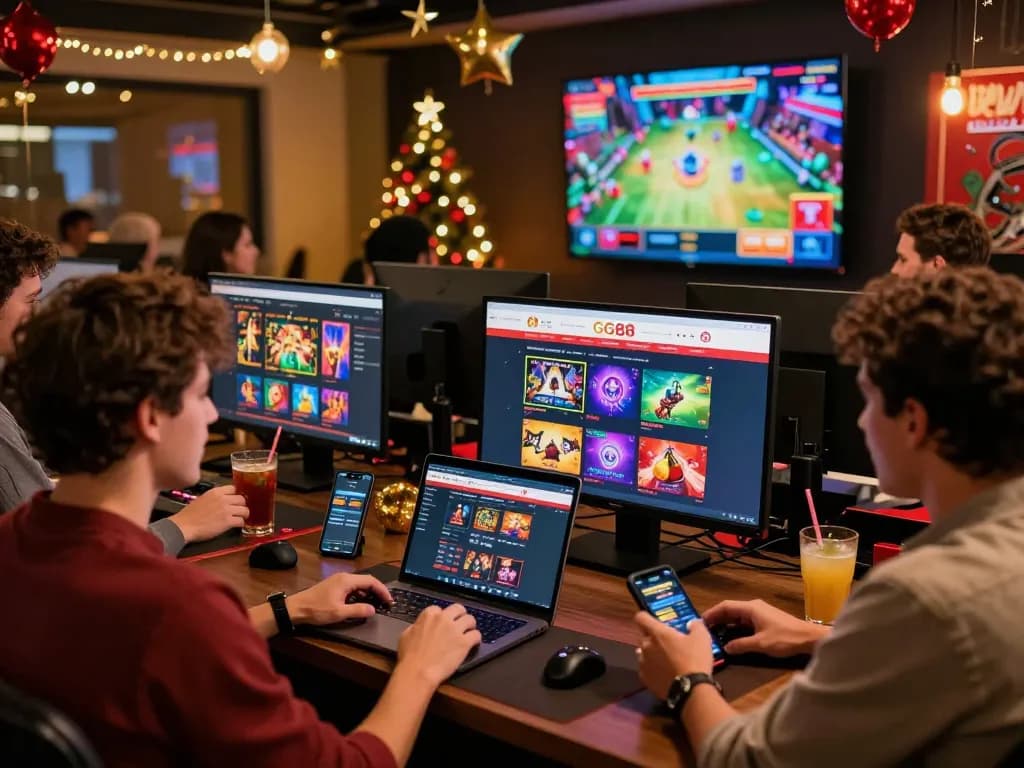Exciting GG88 online gaming celebration scene with friends enjoying a festive environment.