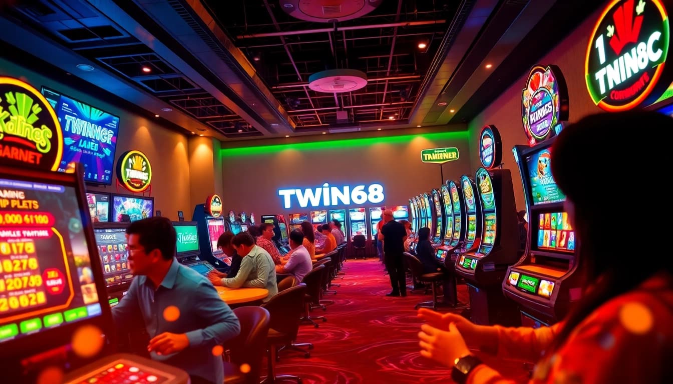 Twin68 online gaming experience, showcasing players enjoying card games and betting.