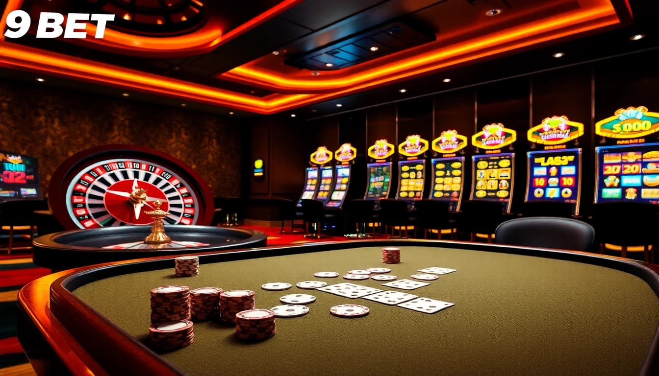 Engaging players at 9BET casino table with exciting gaming elements and luxurious ambiance.