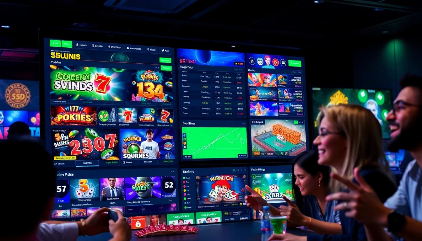 Engaged players enjoying a vibrant interface of the 55DD online betting platform, showcasing thrill in gaming.