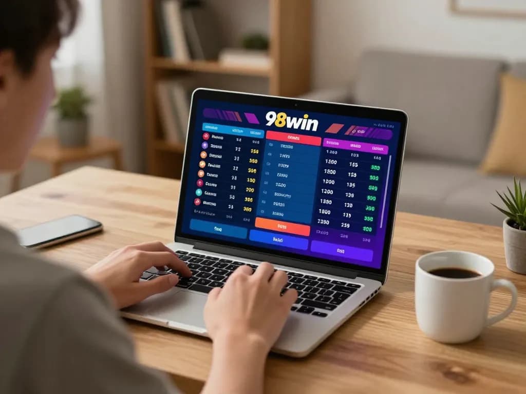 Betting enthusiast analyzing odds on 98win during an exciting sports event.