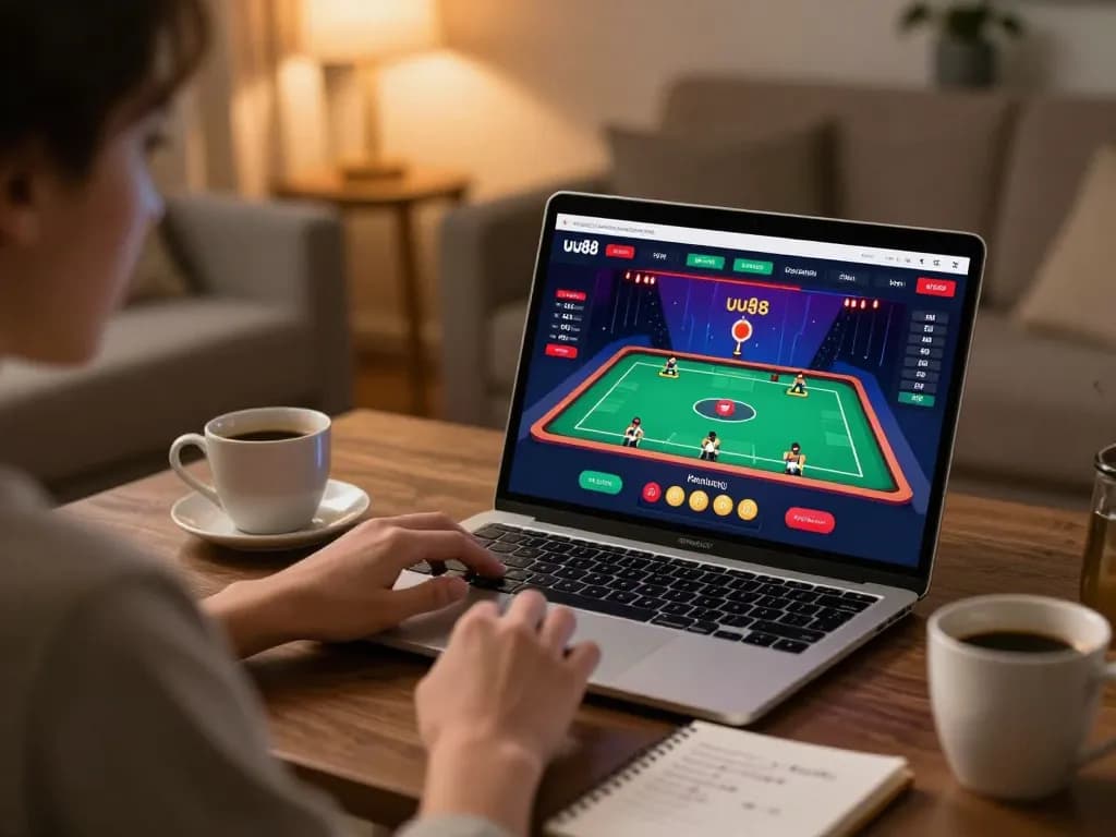 Player enjoying online casino games on uu88 platform with strategic notes and a cozy atmosphere.