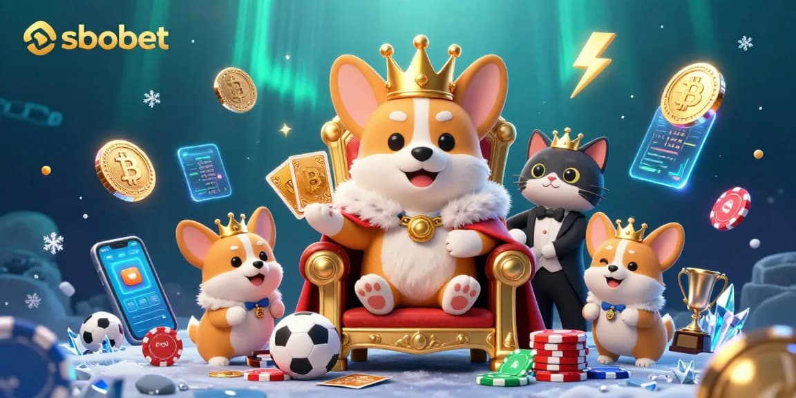 Engage in sbobet sports betting with corgi royalty in a dynamic casino scene.