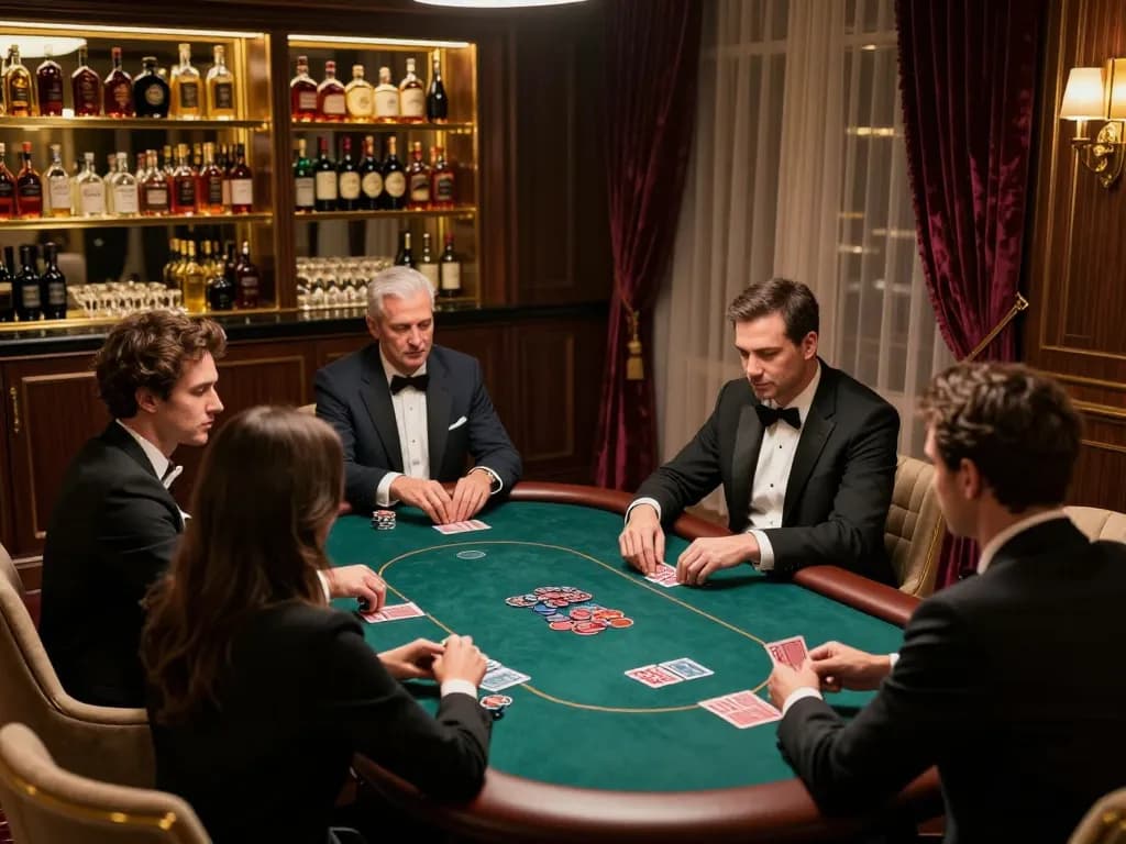 Players enjoying elite poker games at a VIP table in the W4U casino atmosphere