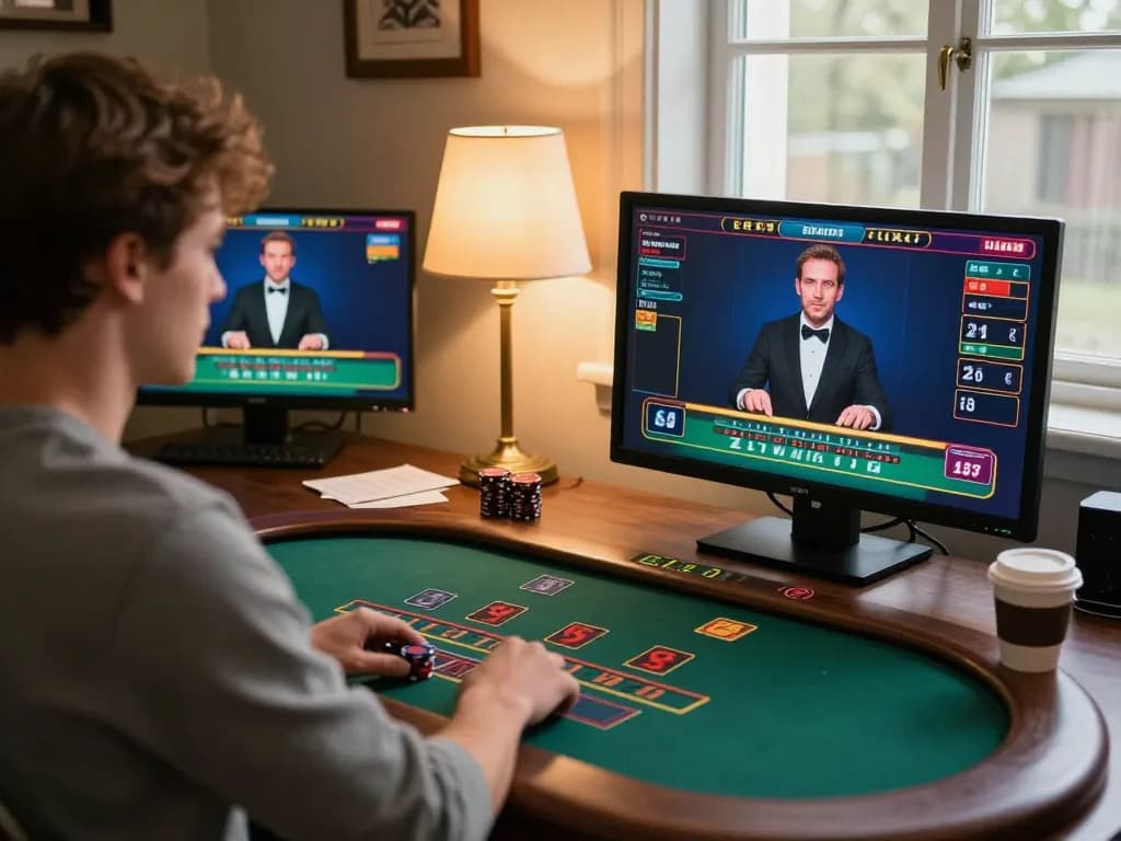 Player enjoying blackjack on the W4U app at home with a cozy setup.