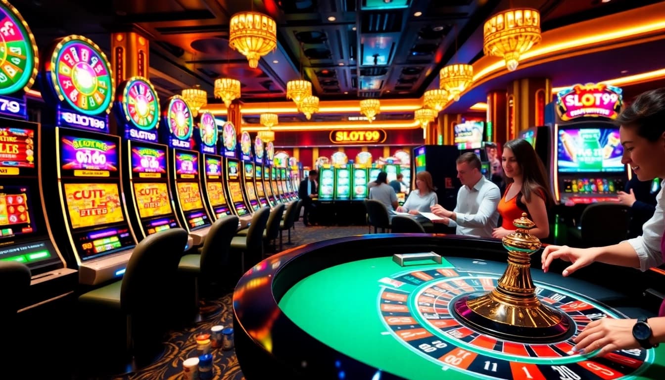 SLOT99 exciting slot machines and vibrant casino atmosphere inviting players to win big.