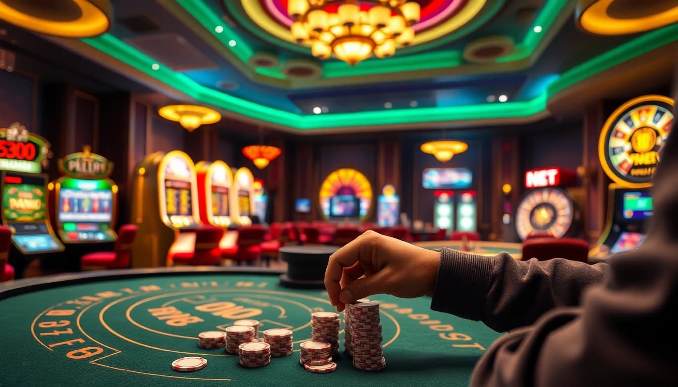 Experience the excitement of F8BET with vibrant casino games and poker chips in action.