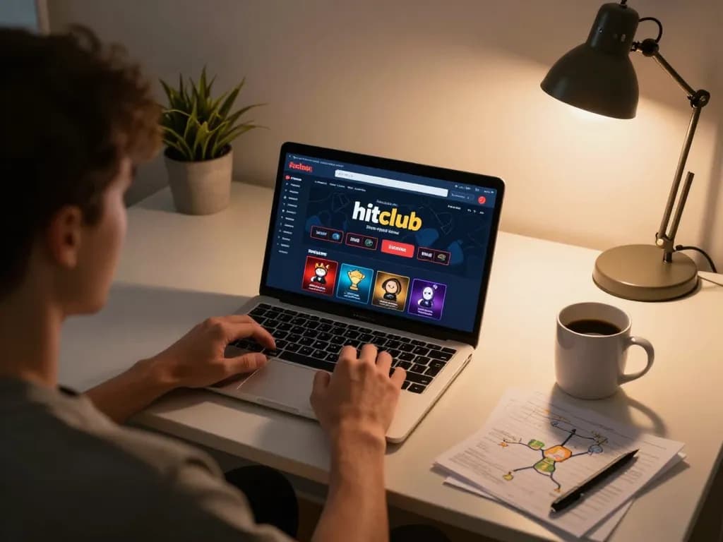 Player engaging with hitclub casino app on laptop, highlighting home online gaming experience