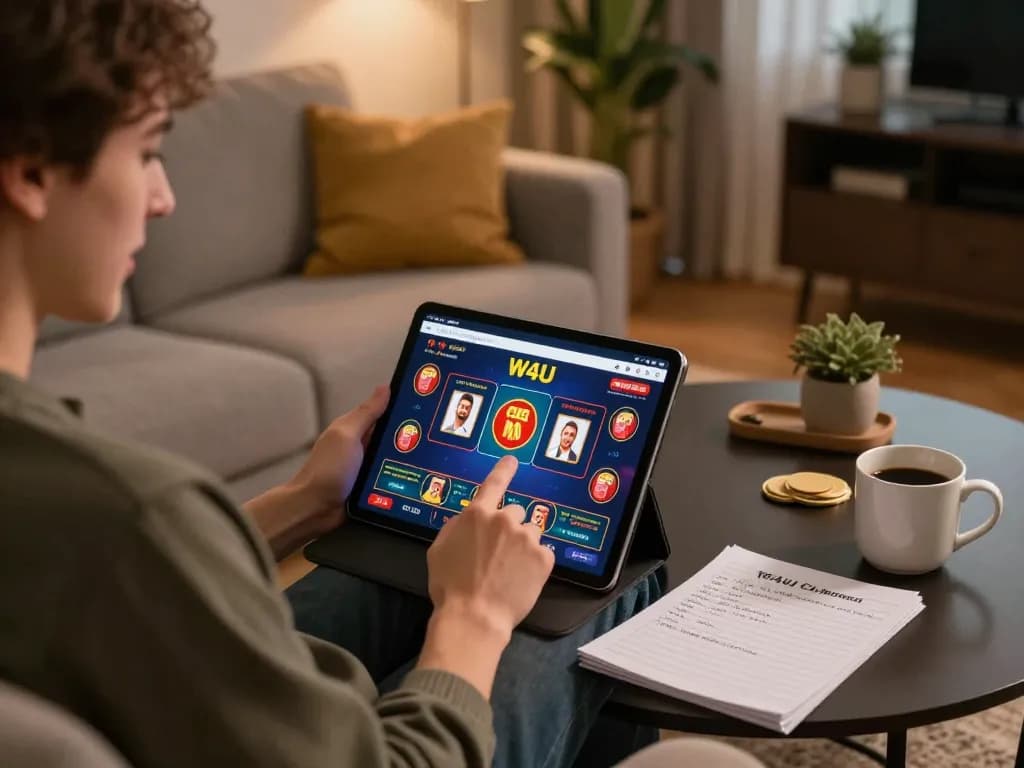 Engaging player betting on the W4U casino app from their cozy home environment