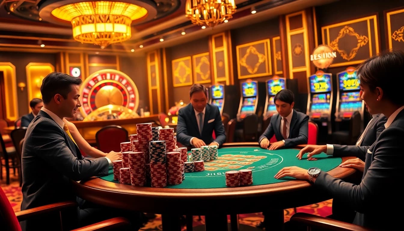 Experience thrilling j88 casino action with vibrant gaming tables and luxurious decor.
