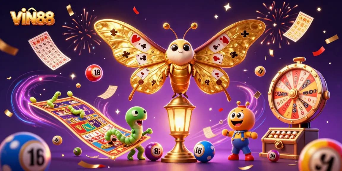 Join the excitement of gaming with VIN88 as vibrant lottery elements and golden casino motifs come alive.