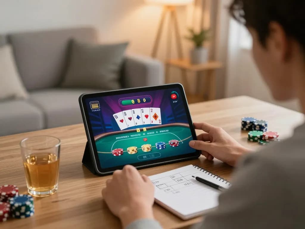 Nohu player strategizing during an intense online poker game at home, focusing on bankroll management.