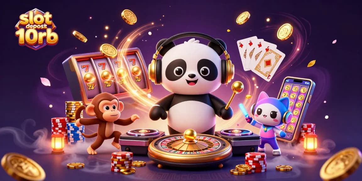 Experience the excitement of slot deposit 10rb with animated characters in a vibrant casino scene.