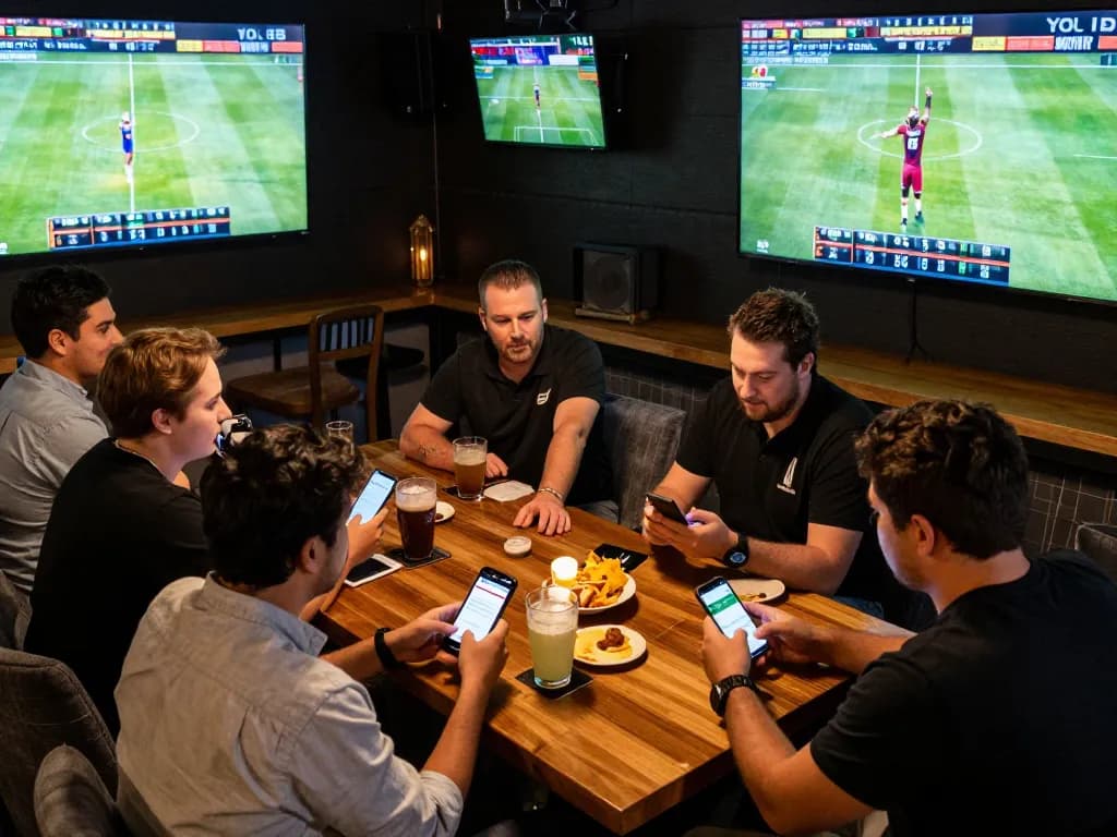 Engaging view of lively sports betting at Vmax ok, with eager players celebrating wins.
