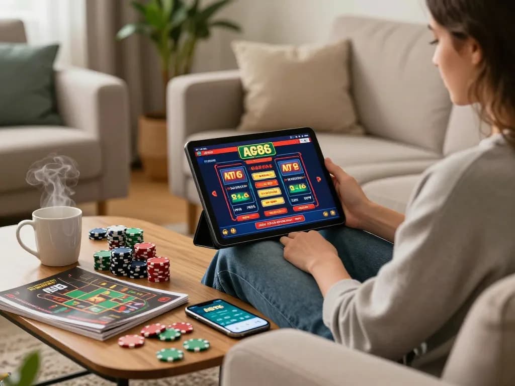 Pengalaman bermain game di rumah yang menarik dengan antarmuka tablet kasino ap686, menampilkan permainan strategis dan kenyamanan.