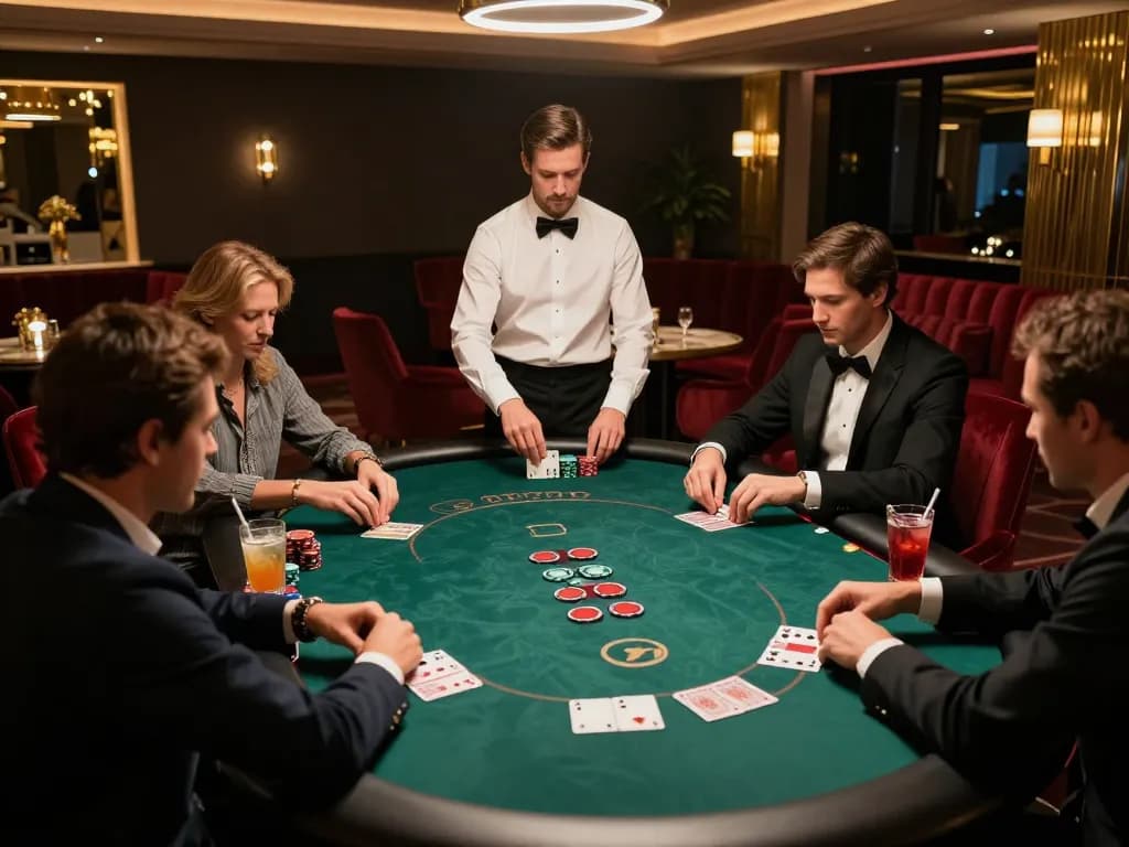 Play participants engaged in poker with chips and cards at TG7777, showcasing strategic gameplay.
