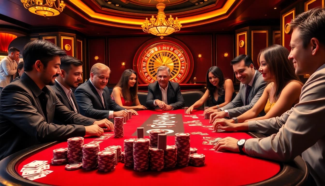 Players at a high-stakes poker table enjoying 789win com's luxurious gaming experience.