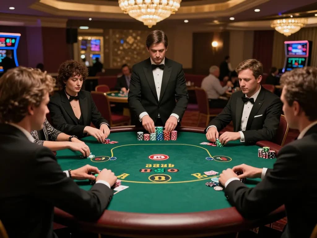 Engaged players at a high-stakes poker game at 100vip casino, showcasing strategic gameplay and luxury atmosphere.