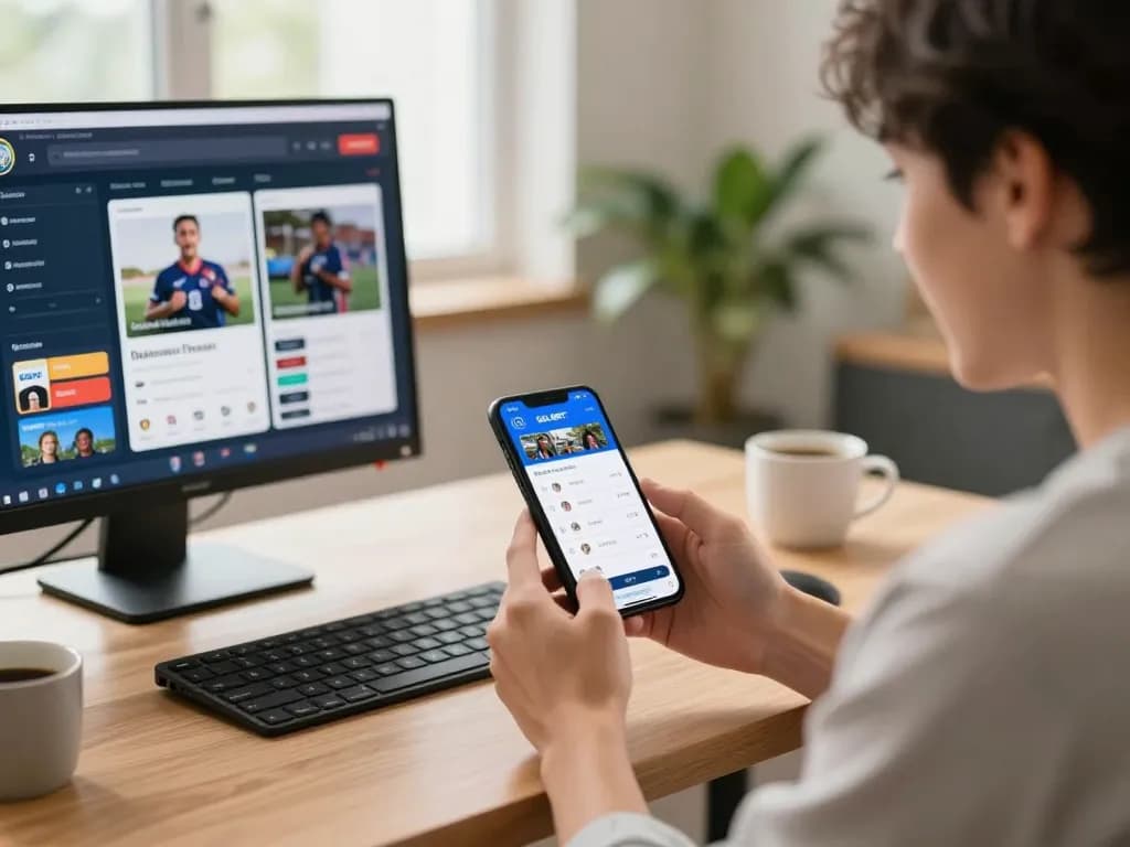 Betting on GGLBET app from home office, showcasing excitement in mobile gambling.
