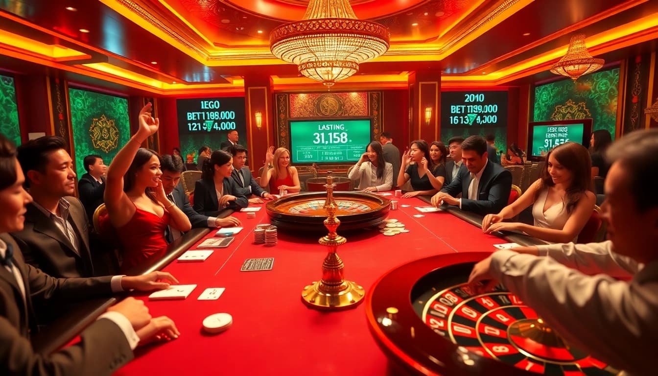 Players experience thrilling gameplay at lego138's luxurious casino, showcasing excitement and strategy in poker.