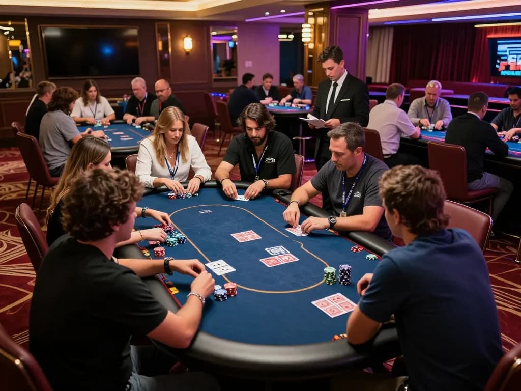 Players engaging at the TR88 poker table, showcasing strategy and excitement in an upscale casino setting.