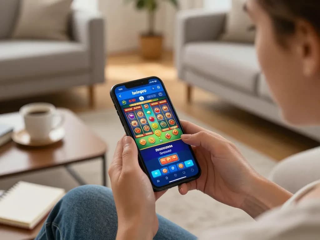 Engaging gameplay on the iwinpro app showing dynamic slot interface in a modern home