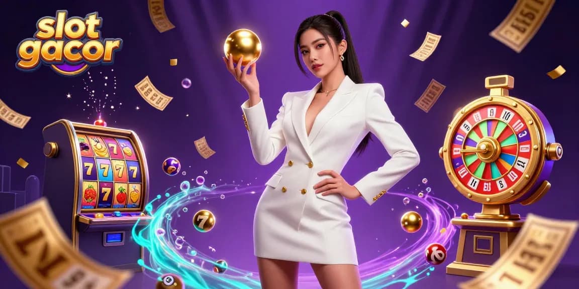 Experience the excitement of slot gacor in this dynamic 3D casino illustration featuring vibrant game elements.