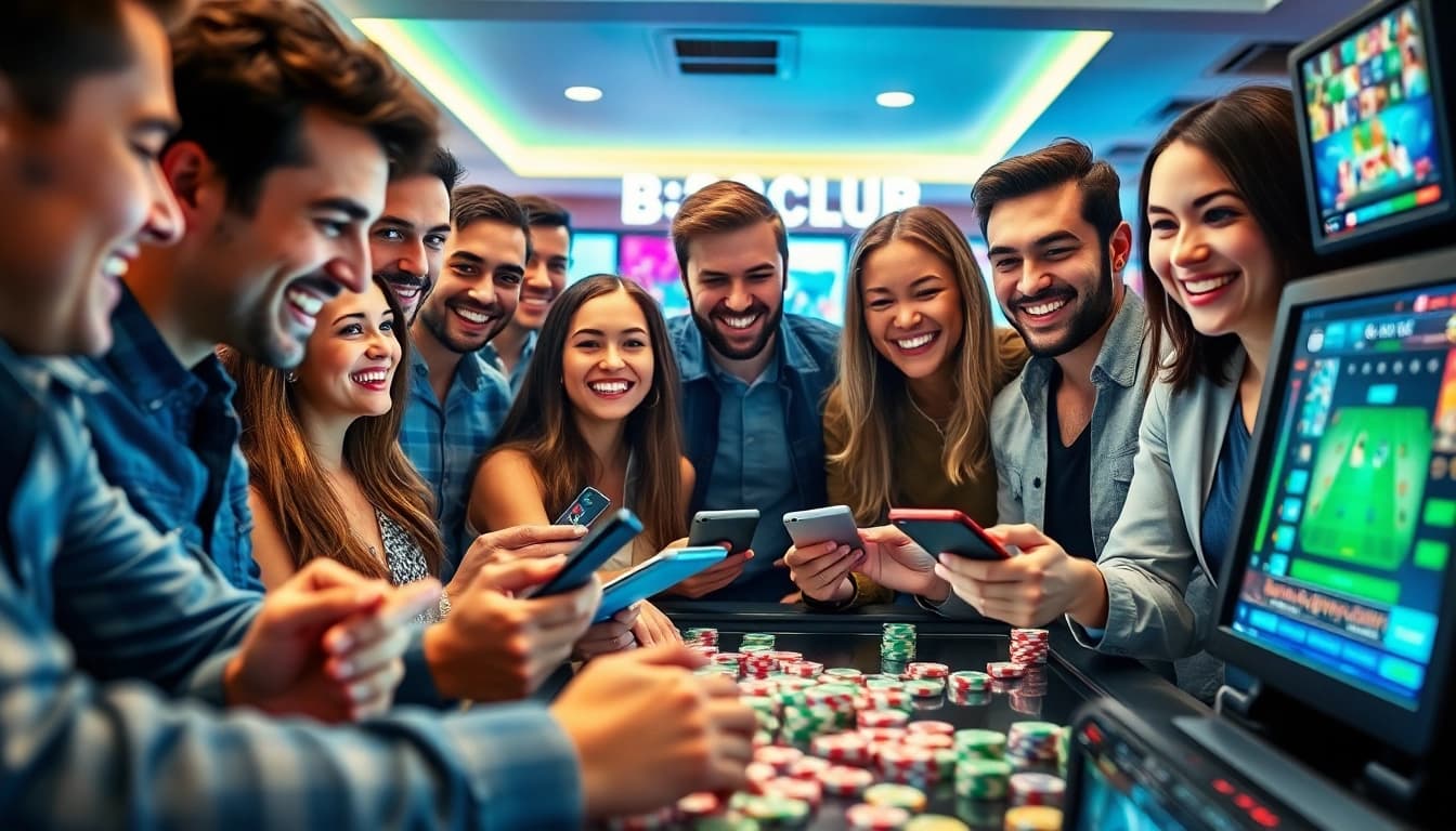 Exciting scene at https://b52clubn.com/ with diverse players enjoying online gaming and live casino action.