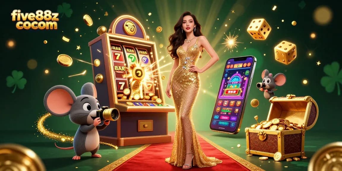 Experience the thrill of wins with five88z cocom's dazzling casino scene featuring vibrant game elements and characters.