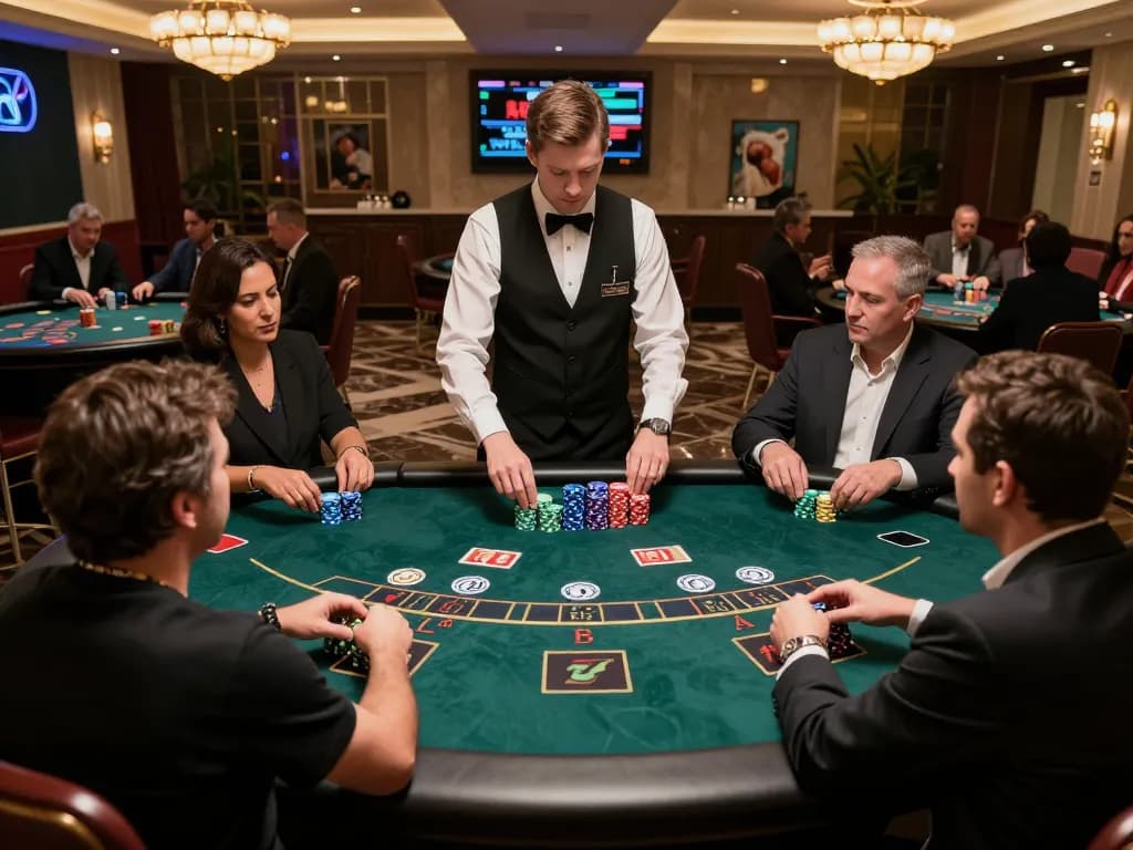 Cucu777 players engaging in strategic gameplay at a live blackjack table in an upscale casino environment.