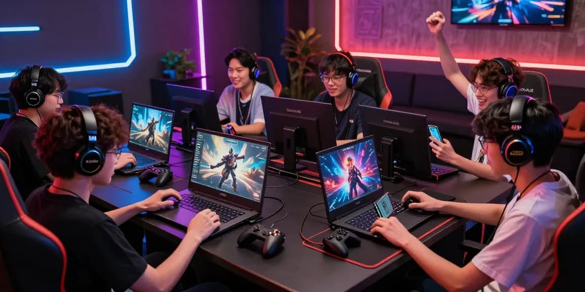 Players enjoying gaming on the OSAKA88 platform in a vibrant lounge, showcasing excitement and engagement.