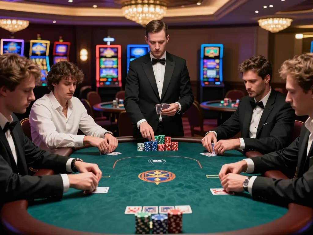 Players engage in a high-stakes poker game at tx88 casino, showcasing intense focus and strategic gameplay