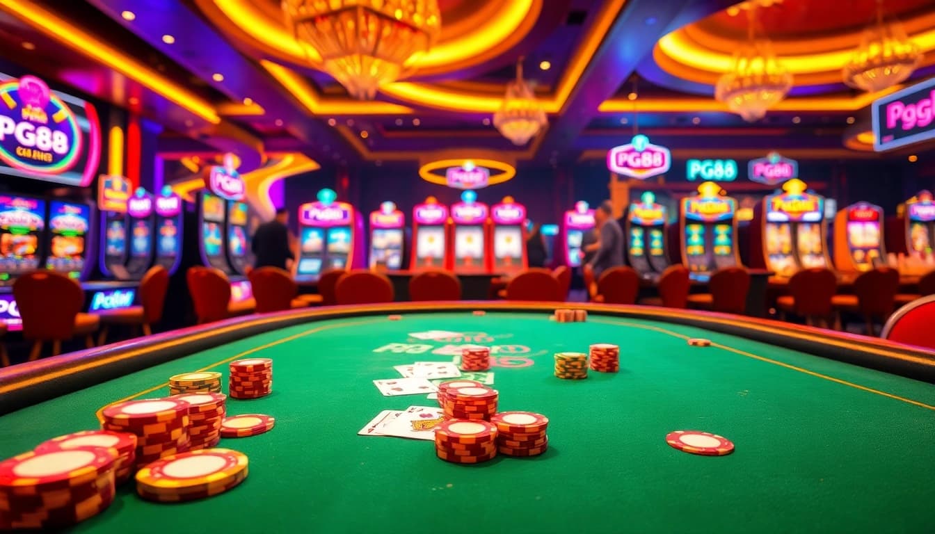 Engaging poker table scene showcasing vibrant chips and cards at PG88 casino.