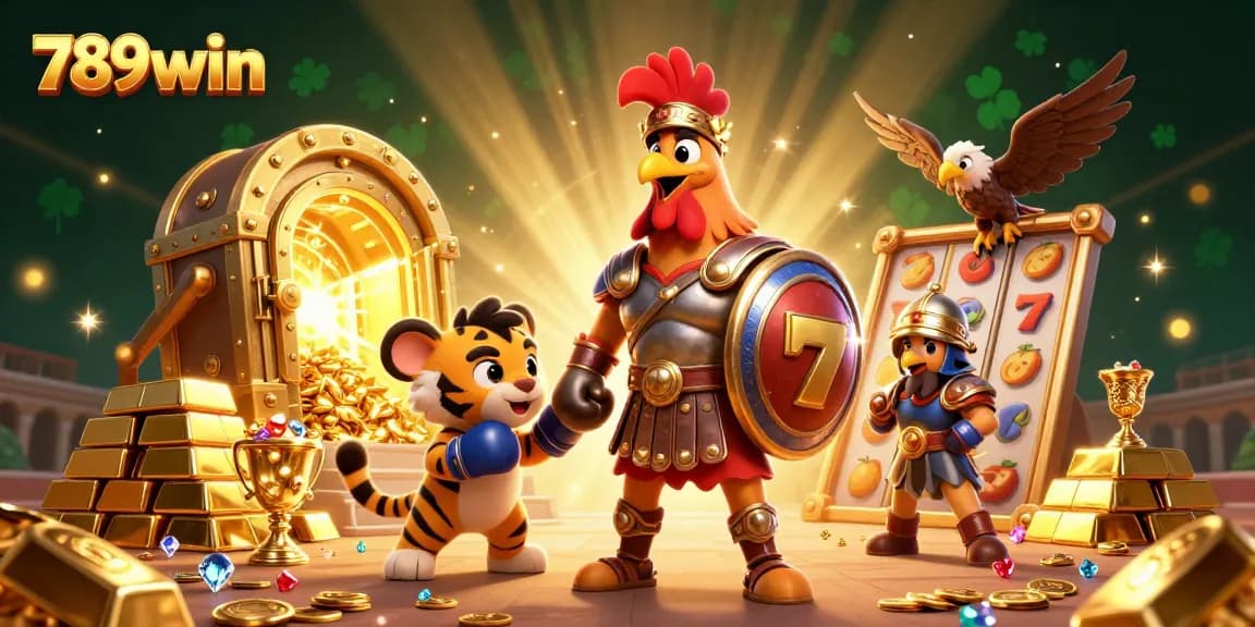 Experience the excitement of 789win with this vibrant 3D casino scene filled with treasures.