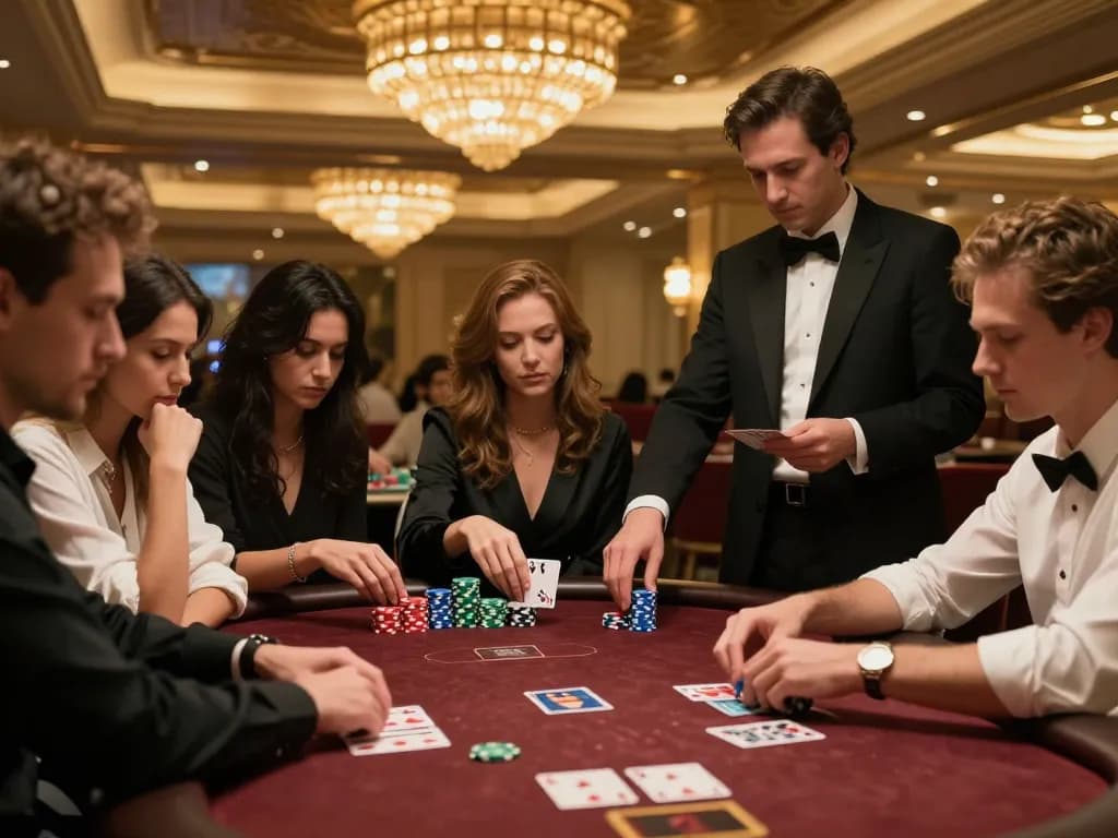 Players strategizing at the TG88 poker table in a luxury casino.