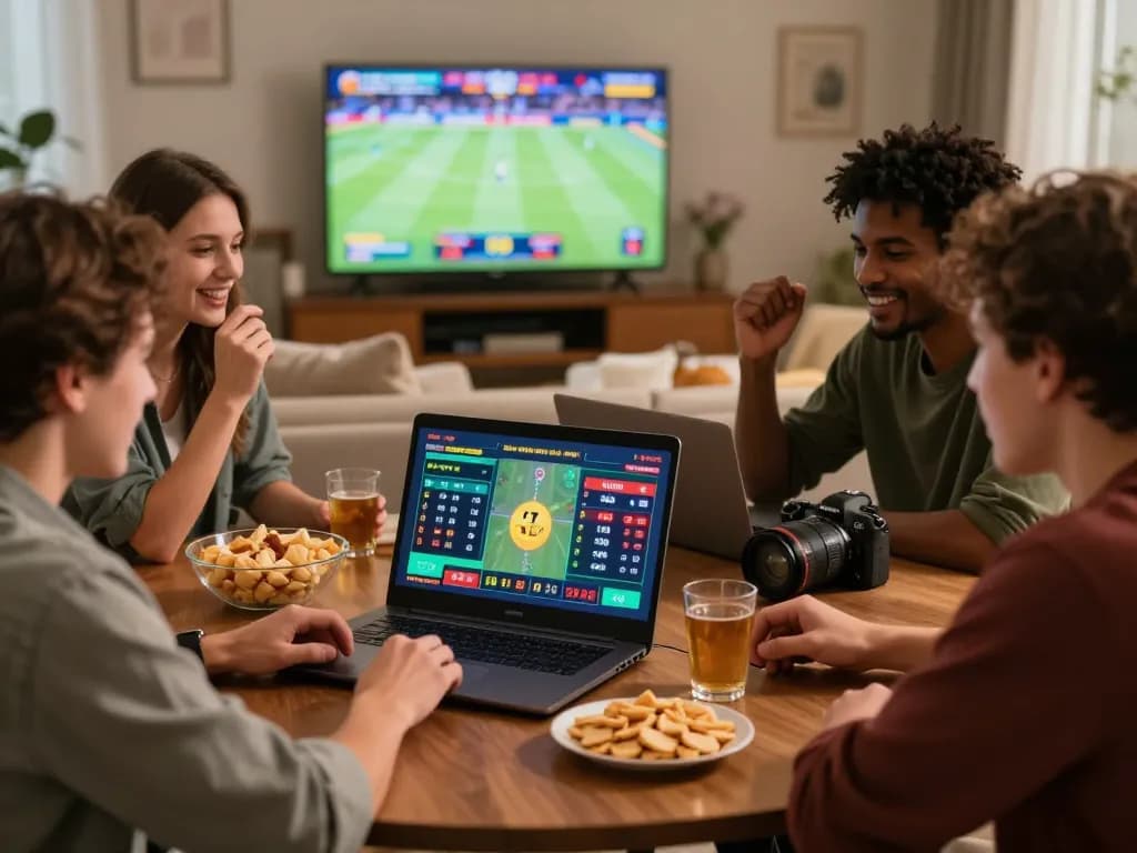 Online gambling experience on https://rr99.it.com/ with friends enjoying live betting in a cozy atmosphere.