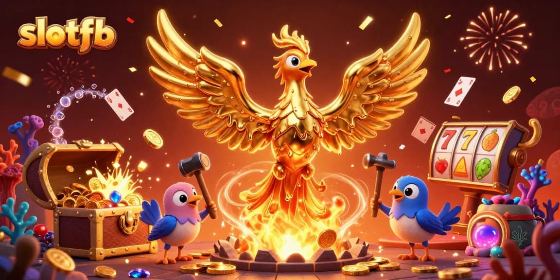 Experience the thrill of slotfb with a dynamic scene featuring a molten metal phoenix and jackpot symbols.