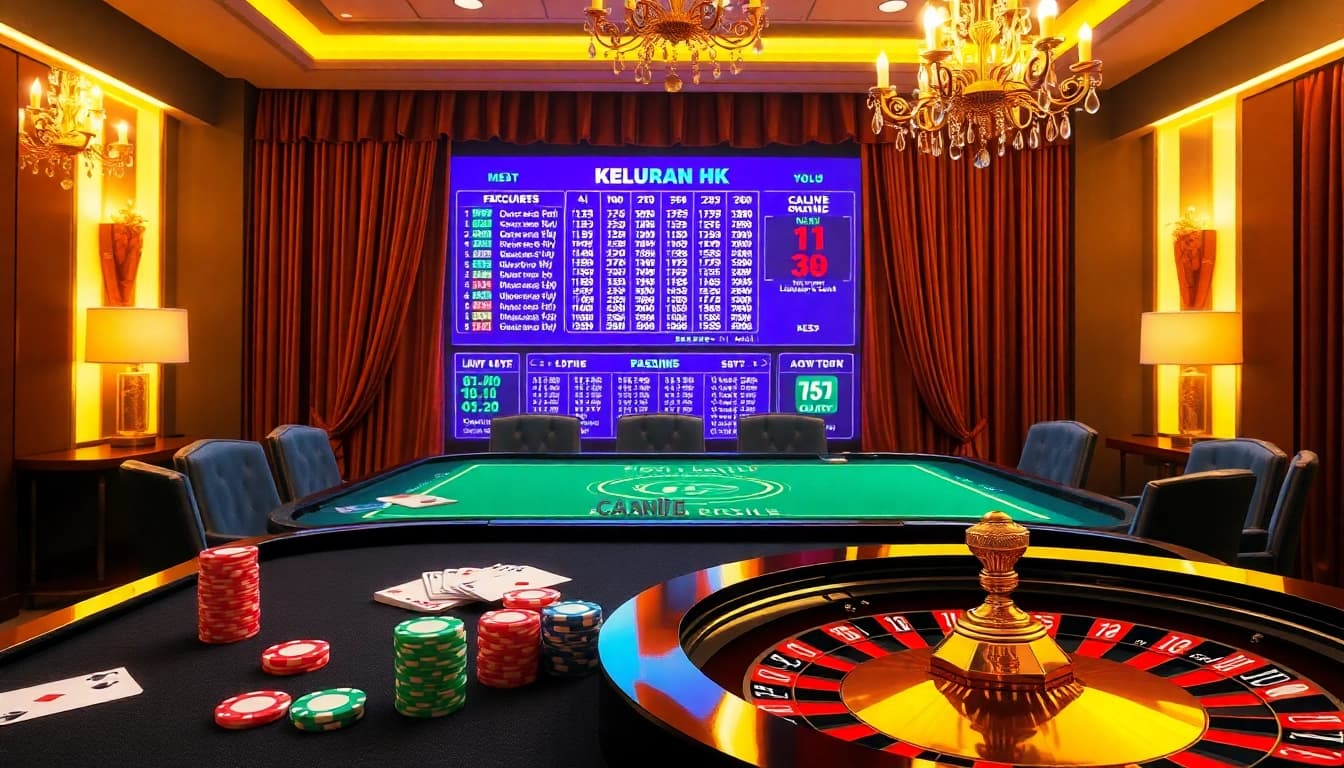 Keluaran HK live draw results on a luxurious casino table with professional betting elements.