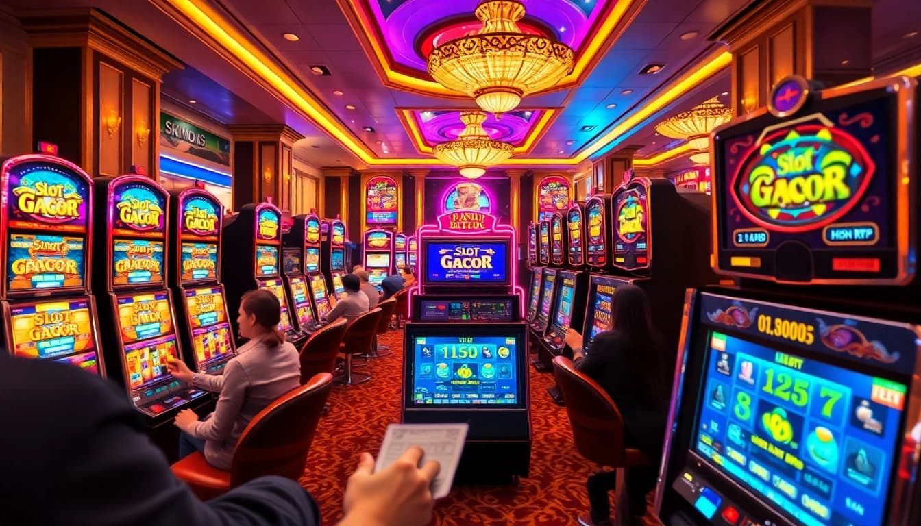 Players enjoying interactive Slot Gacor machines with vibrant graphics and high RTP experiences.