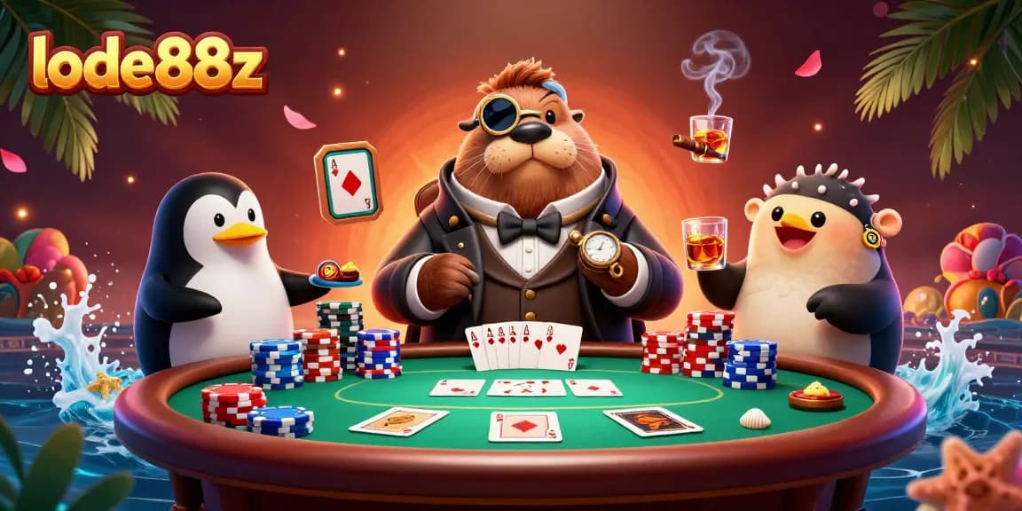 Experience exciting poker moments with lode88z in a vibrant underwater casino scene.