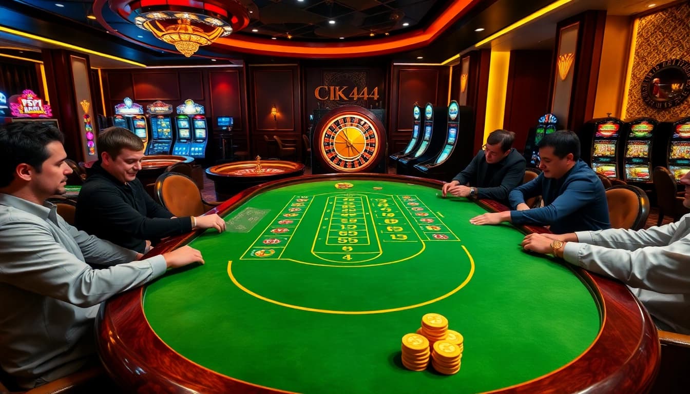 CK444 poker players enjoying an immersive gaming experience at an elegant casino table.