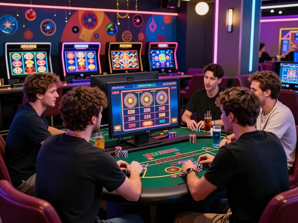 Exciting online gambling atmosphere showcasing players engaged with games at 32win.com in a vibrant gaming lounge.
